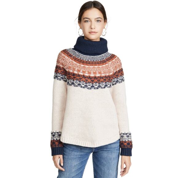 Madewell Sweaters - Madewell NEW Brookdale Fair Isle Turtleneck Sweater Alpaca Cream Navy Orange XXL